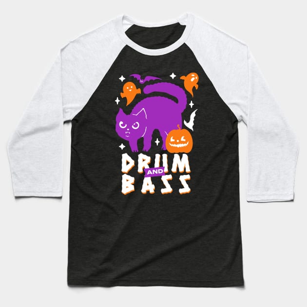 DRUM AND BASS  - Halloween Steez (Purple/white) Baseball T-Shirt by DISCOTHREADZ 
